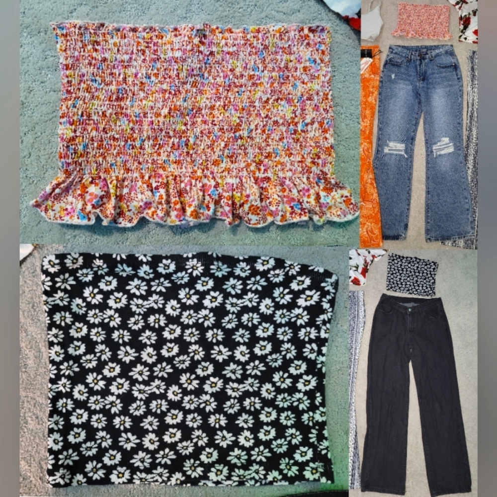 Set of 2 Cropped Floral Spring Tube Tops